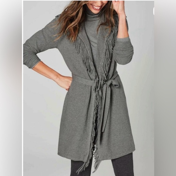 J. Jill Sweaters - J Jill Gray Fringe Open Front Cardigan Sweater